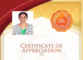 Ms. S. BrindhaDevi, Asst. Professor of BBA – Awarded with NPTEL stars: NPTEL Believer and NPTEL Enthusiast